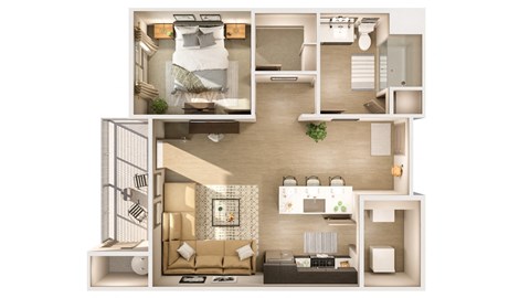 Floor plan for 1 bed, 1 bath, 764 sqft